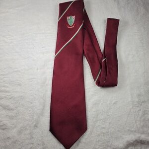 Vintage BROTHER Maroon Striped Crest Shield Tie – Red Green White Stripe Necktie